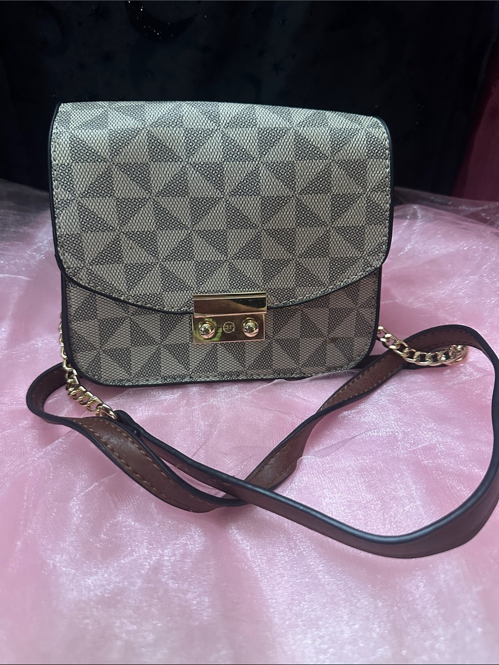 Structured Geometric Crossbody Bag in Beige and Brown